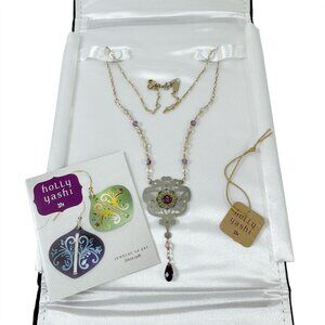Holly Yashi Pendant Statement Necklace Gold Tone Amethyst Crystals Art Jewelry